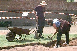 Excavating at Chester's Roman amphitheatre, May 2001